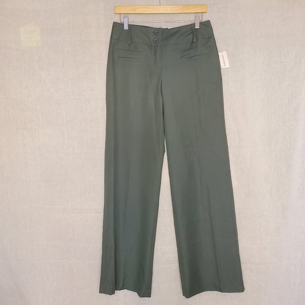 ♧ Dress Barn Olive Mid Rise Wide Leg Flat Front Trouser Size 6 NWT